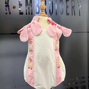 Trajes de Verano de Alta Calidad para Niñas, Color Rosa, con Estampado Floral, Bordado K, sin Mangas, Ecológicos - Product Image 1