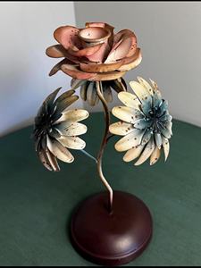 Mother’s day gift Vintage-Style Metal Flower <b>taper</b> <b>Candle</b> Holder Hand-Painted - Product Image 3