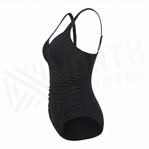 Maillot de bain une pièce pour femme, noir, froncé, décolleté plongeant, effet ventre plat, push-up, couleur unie, en Spandex et Polyester - Product Image 3