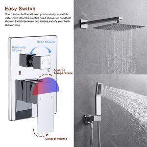 Set di accessori per il bagno, sistema doccia a parete con soffione a pioggia da 12 pollici e rubinetto doccia a mano, finitura cromata - Product Image 5