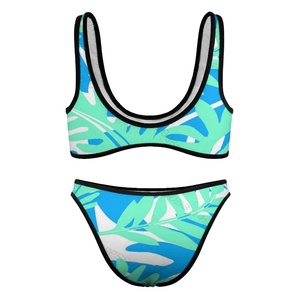 New Arrival Modern Style Digital Printed Women's <b>Bikini</b> <b>Sets</b> Solid Colours Front Logo Quick Dry Swimming Beach Wear Suits - Product Image 3