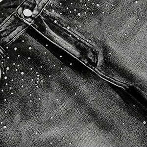 DISCOVER-IMPEX 2026 Short en jean noir déchiré avec strass pour homme, style streetwear scintillant, idéal pour l'été - Product Image 2