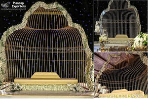 Décor de toile de fond en cage métallique dorée à thème jardin pour événements extérieurs, mariages et scènes de cérémonie aux États-Unis - Product Image 2