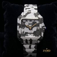 Montre de luxe pour homme, style hip-hop, cadran carré en acier inoxydable, entièrement sertie de diamants, motif camouflage, personnalisable