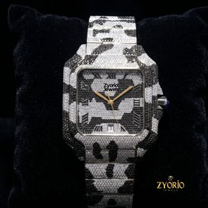 Luxury Iced Out Camo Diamond Watch for Men Hip Hop Style Stainless Steel Square Dial Custom Bust <b>Down</b> Watch - Product Image 5