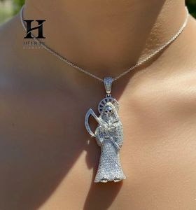 Collier pendentif Santa Muerte Iced Out, Bijoux Hip Hop, Charme Dernier Juge et Vieilleuse, Pendentif squelette en diamant de laboratoire - Product Image 6