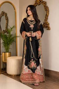 Robe Anarkali en soie noire brodée d'étoiles, longueur ras du sol, tenue traditionnelle indienne et pakistanaise pour mariage, coupe régulière pour femme adulte - Product Image 4