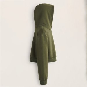 Novedades, Sudadera Corta con Capucha para Mujer, Color Verde Oliva, con Logotipo Personalizado, Manga Larga, Color Sólido, Informal, Tejida, para Otoño e Invierno - Product Image 3