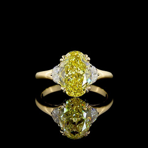 IGI Certified Vivid Yellow Oval Lab Grown Diamond Three Stone Engagement <b>Ring</b> 10K 14K 18K Gold 925 935 Silver - Product Image 1