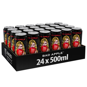 Vente en gros de MonsterEnergy saveur Bad Apple, pack de 12 canettes de 500 ml, prix d'usine, boisson énergisante au goût original, approvisionnement en vrac - Product Image 2