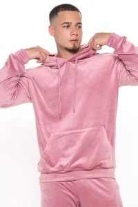 2027 Casual Oversized Custom <b>Velour</b> <b>Tracksuits</b> With Pullover Pink Hoodie Jacket and Jogger Velvet <b>Tracksuit</b> <b>Men</b> - Product Image 4