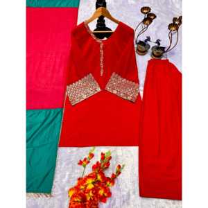 Hermoso Salwar Kameez de Diseño en Poliéster con Top, Pantalón y Dupatta para Fiestas - Product Image 2