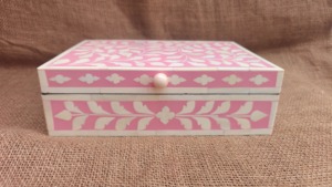 Handmade Diamond Pattern Bone Inlay Bath <b>Set</b> Square Ceramic Tissue Box Dispenser Blue <b>White</b> Floral Pattern <b>Bathroom</b> Decor - Product Image 4