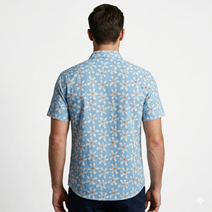 เสื้อเชิ้ตลำลองแขนสั้นพิมพ์ลายดอกไม้สำหรับผู้ชาย สีฟ้าอ่อน คอปกผ้าฝ้าย ใส่ในฤดูร้อน - Product Image 2