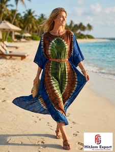 Women Beach <b>Kaftan</b> Cover Up Printed Loose Fit <b>Summer</b> Dress Silk Cotton Rayon Polyester Custom Manufacturing Bulk Supply - Product Image 4