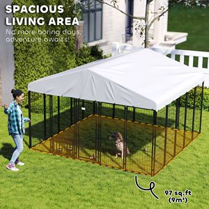Copertura Impermeabile per Recinto per Cani Girevole a 360 Gradi, con Ciotole Regolabili a 4 Livelli, in Rete Saldata, per Esterni, 9.8FT X 9.8FT X 6.8FT - Product Image 4