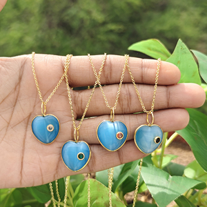 Collier pour femme en forme de cœur plaqué or 18 carats avec pendentif œil de chat bleu style punk, serti clos, chaîne réglable, cadeau pour elle - Product Image 6