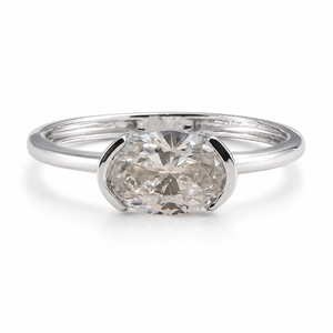 Anillo de compromiso de plata 925 con moissanita y diamante de corte ovalado de medio bisel, certificado GRA, para aniversario - Product Image 1