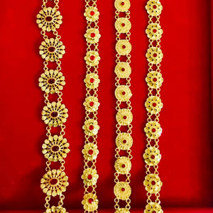 Nouveauté MOLL JEWELLERS : Parure florale plaquée or 24 carats style indien, avec zircon, pour femme, idéale pour fiançailles, mariage ou comme cadeau. - Product Image 1