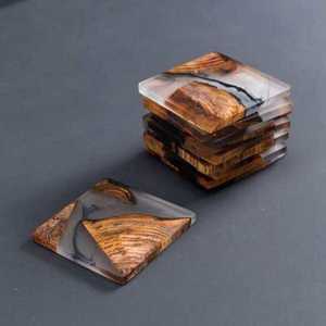 Handmade Luxury Square Wooden Walnut Epoxy Resin <b>Coasters</b> Set Non-Toxic <b>Heat</b> Resistant Eco-Friendly Durable 10cm 10cm 8mm Custom - Product Image 2