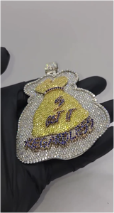 Luxury Custom Money Bag <b>Pendant</b> Necklace with Personalized Name <b>Initials</b> 925 Sterling <b>Silver</b> VVS D Colour Black Moissanite - Product Image 3