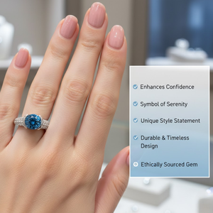 Anillo de Diamante Solitario Azul Redondo Real de 1.00 TCW con Piedras Blancas en Relieve |   Joyería Fina Elegante para Bodas y Compromisos para Mujer - Product Image 3