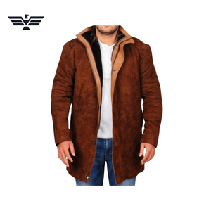 Men's Brown <b>Suede</b> Regular Slim Motorcycle <b>Jacket</b> with Faux Fur Lining Stand Collar Zipper Closure Winter Casual Eco-Friendly - Product Image 3