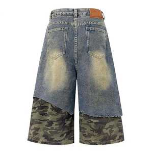 <b>Men's</b> Ripped Denim Bermuda <b>Shorts</b> High Waist Camouflage <b>Patch</b> Street Style Button Fly Woven Cotton - Product Image 2