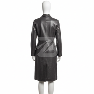 Women Genuine Leather Longline Coat Custom Logo OEM ODM Wholesale Minimal Single Breasted Knee Length Outerwear - Product Image 2