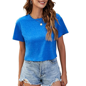 Camiseta Corta Oversize Personalizada para Mujer, de Algodón, Corte Holgado, Lisa, Estilo Urbano, Manga Corta, Informal, para Verano - Product Image 1