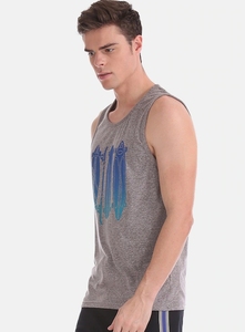 Camiseta sin Mangas Gris para Hombre, Cuello Redondo Estampado, Ropa Casual, Material de Algodón Transpirable - Product Image 5