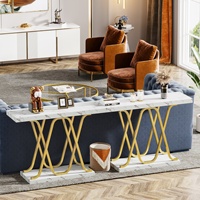 Tables consoles modernes Tribesigns pour salon, tables consoles de luxe en métal doré avec plateau en faux marbre, ensembles de salon