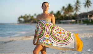 Elegante Vestido Maxi de Playa con Cuello Halter para Mujer, sin Mangas, Estampado Digital, en Tela Ligera Tejida - Product Image 2
