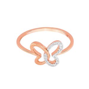 Bague Papillon en Or Rose 14K en Gros avec Cœur Entrelacé et Grappe de Diamants, Bijou Animal Délicat, Cadeau pour Elle, Fabriqué en Inde - Product Image 2