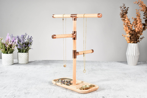 Support de rangement pour bijoux en bois avec porte-montres et porte-colliers, présentoir à bijoux en bois rustique avec plateau de rangement pour comptoir - Product Image 6