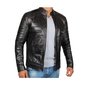 Vestes en cuir véritable pour hommes, noir de jais brillant, tailles personnalisées disponibles - Product Image 5