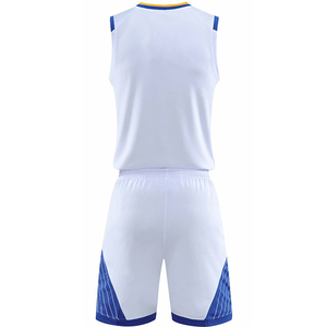 Ensemble uniforme de basketball bleu marine pour homme, maillot sans manches et short avec bordure blanche et bleu roi, polyester respirant - Product Image 5