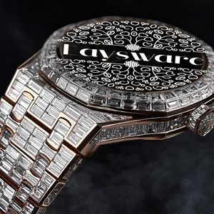 Designer <b>Skeleton</b> Dial <b>Watch</b> with Moissanite Baguette Diamond Rose Gold Finish and Fully Iced Out Band Unisex Luxury Timepiece - Product Image 5