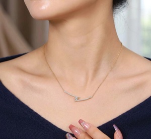 Wholesale 925 <b>Silver</b> 10K/14K <b>Solid</b> Gold Round Lab Grown Diamond Split Curved Diamond Bar <b>Necklace</b> for Women Statement Jewelry - Product Image 3