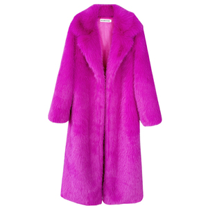 Manteau long en fausse fourrure de renard pour homme, couleur unie violet, col rabattu, manteau d'hiver - Product Image 1