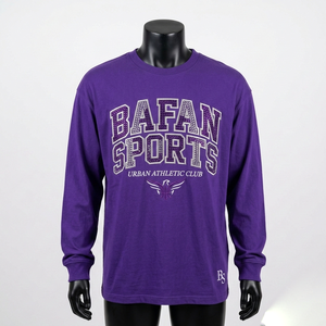 T-shirt à manches longues en coton premium 220 GSM, violet, avec logo en patch chenille, broderie personnalisée, t-shirt à manches longues - Product Image 3