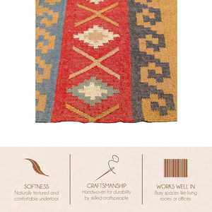 Tapis fait main coloré en jute et laine, style kilim, pour salon, chambre et bureau - Product Image 4
