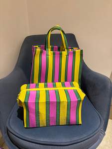 Custom Eco-Friendly Recycled Striped Stand Nylon Shopping <b>Tote</b> <b>Bag</b> Fashionable Reusable Zipper Cosmetic Pouches Travel Large - Product Image 2