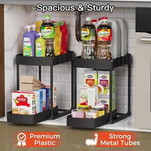 <b>Cabinet</b> Organizer Multi-Purpose Pull Out Storage <b>Under</b> <b>Sink</b> Bathroom Kitchen <b>Black</b> 12.8 Inches - Product Image 3