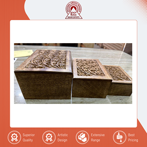 Widely Used High Quality Eco Friendly Handmade Grade a Rectangular Carved Sheesham Wood Cremation Urns Set 3 for Keeping <b>Ashes</b> - Product Image 3