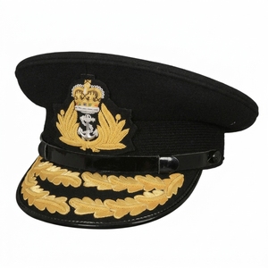 Casquette formelle unisexe brodée main sur mesure avec visière à double feuille de chêne, couronne et armoiries d'ancre, pour uniforme de cérémonie - Product Image 2