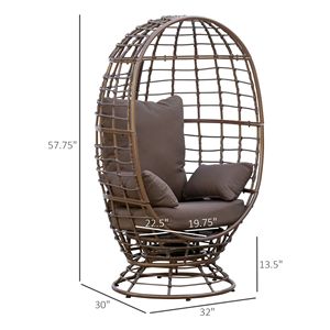 Sedia a dondolo in vimini intrecciato a 360° girevole per interni/esterni, stile Boho, con cuscini imbottiti per seduta e schienale, ideale per cortile, portico, patio, giardino - Product Image 3
