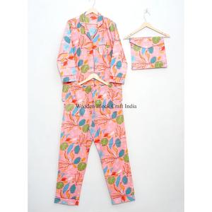 Ensemble de pyjama long élégant pour femme, printemps-été, à porter au quotidien, en coton respirant, doux, de haute qualité, imprimé à la main - Product Image 3