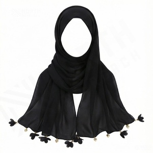 Pañuelo de chifón de moda con borlas de aleación en forma de corazón y flor, pañuelo para la cabeza de chifón liso de primera calidad de 70x170cm para mujer, hiyab suave y elegante. - Product Image 3