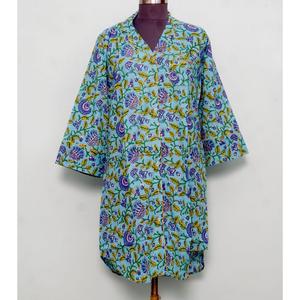 Chemise longue ajustable à col en V et boutons, imprimé floral vintage, en coton écologique respirant, style hip-hop, nouvelle collection pour soirée - Product Image 1